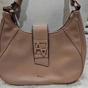 Aldo Beige Shoulder Bag with Logo Accent